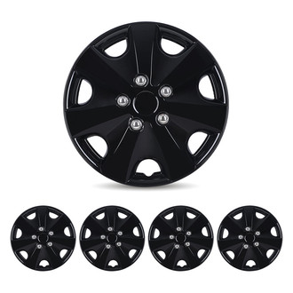 Winjet® - 15" 7-Slot 5051 Style Black Lacquer Hubcaps Wheel Covers