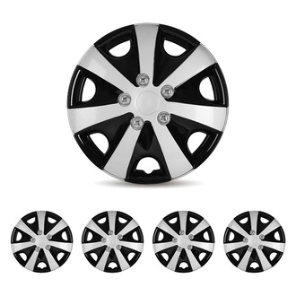 Winjet® CHB-5051-DP-15 - 15" 7-Slot 5051 Style Silver Lacquer and Black Lacquer Hubcaps Wheel Covers