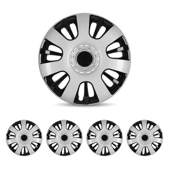 Winjet® - 15" 14-Spokes 5065 Style Silver Lacquer and Black Lacquer Hubcaps Wheel Covers