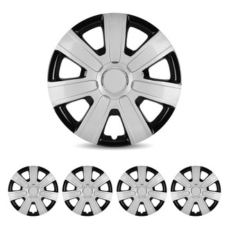 Winjet® - 14" 7-Spokes 5076 Style Silver Lacquer and Black Lacquer Hubcaps Wheel Covers