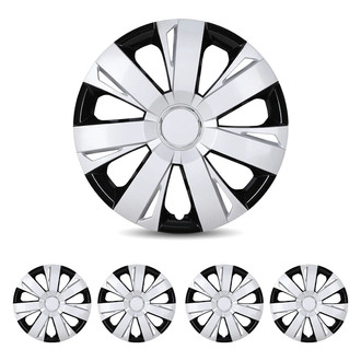 Winjet® - 14" 7-Spokes 5077 Style Silver Lacquer and Black Lacquer Hubcaps Wheel Covers