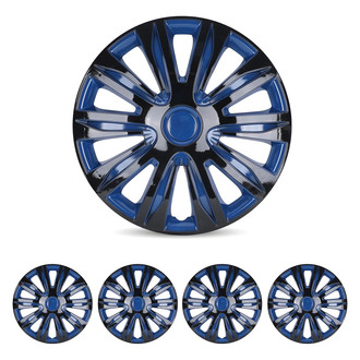 Winjet® - 16" 10-Spokes 5083 Style Black Lacquer and Blue Lacquer Hubcaps Wheel Covers