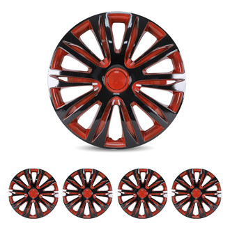 Winjet® - 17" 10-Spokes 5083 Style Black Lacquer and Red Lacquer Hubcaps Wheel Covers