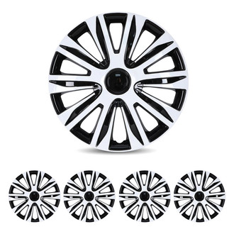 Winjet® - 15" 10-Spokes 5083 Style White Lacquer and Black Lacquer Hubcaps Wheel Covers