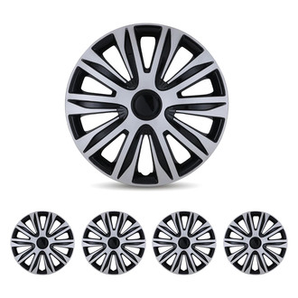 Winjet® - 13" 10-Spokes 5083 Style Silver Lacquer and Black Lacquer Hubcaps Wheel Covers