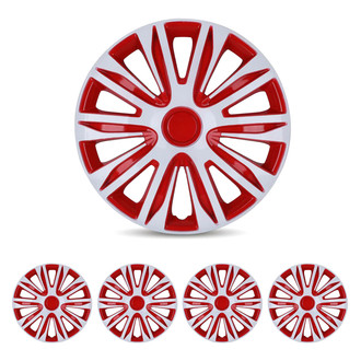 Winjet® - 15" 10-Spokes 5083 Style White Lacquer and Red Lacquer Hubcaps Wheel Covers