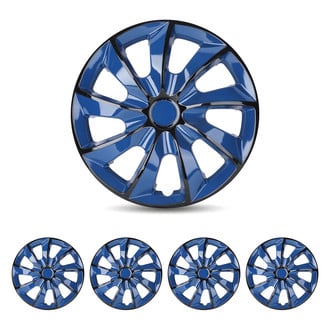 Winjet® - 17" 9-Spokes 5084 Style Black Lacquer and Blue Lacquer Hubcaps Wheel Covers