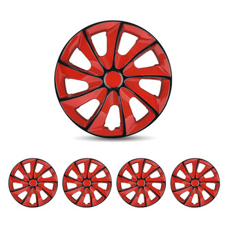Winjet® - 14" 9-Spokes 5084 Style Black Lacquer and Red Lacquer Hubcaps Wheel Covers