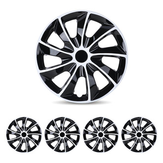 Winjet® - 17" 9-Spokes 5084 Style White Lacquer and Black Lacquer Hubcaps Wheel Covers