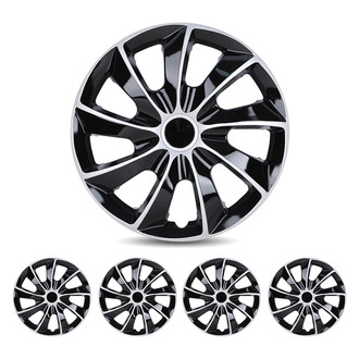 Winjet® - 13" 9-Spokes 5084 Style Silver Lacquer and Black Lacquer Hubcaps Wheel Covers
