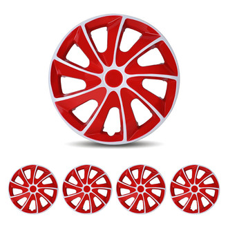 Winjet® - 16" 9-Spokes 5084 Style White Lacquer and Red Lacquer Hubcaps Wheel Covers
