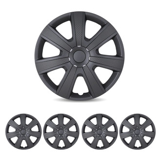 Winjet® - 16" 7-Spokes 5085 Style Matte Black and Black Mould Texture Hubcaps Wheel Covers