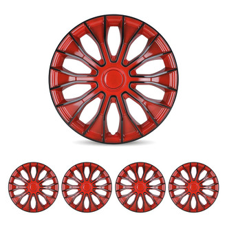 Winjet® - 15" 10-Spokes 5086 Style Black Lacquer and Red Lacquer Hubcaps Wheel Covers