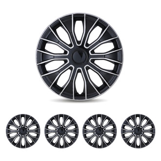 Winjet® - 14" 10-Spokes 5086 Style Silver Lacquer and Black Lacquer Hubcaps Wheel Covers
