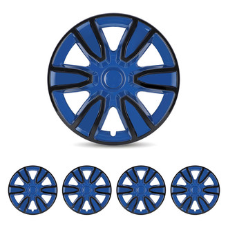 Winjet® - 14" 6-Spokes 5087 Style Black Lacquer and Blue Lacquer Hubcaps Wheel Covers