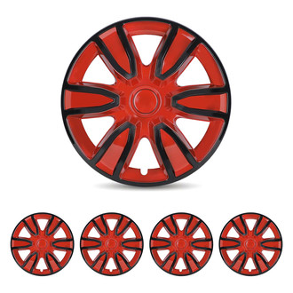 Winjet® - 14" 6-Spokes 5087 Style Black Lacquer and Red Lacquer Hubcaps Wheel Covers