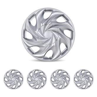 Winjet® - 14" 8 Turbine-Spokes T003 Style Silver Hubcaps Wheel Covers