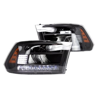 Winjet® - Driver and Passenger Side Black Projector LED Headlights with Sequential Turn Signal