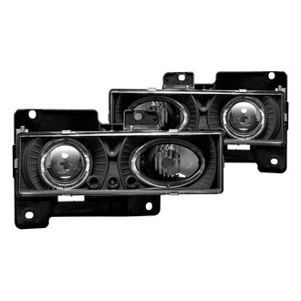 Winjet® - Driver and Passenger Side Black Halo Projector Headlights with Parking LEDs