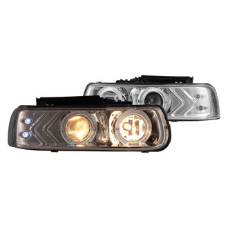 Winjet® - Driver and Passenger Side Chrome Halo Projector Headlights with Parking LEDs