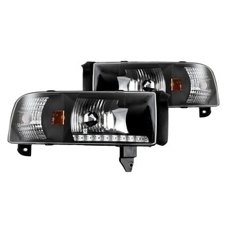 Winjet® - Driver and Passenger Side Black Euro Headlights with Parking LEDs
