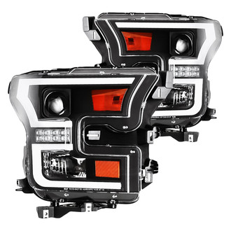 Winjet® - Driver and Passenger Side Black DRL Bar Projector Headlights with LED Turn Signal