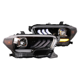 Winjet® - Driver and Passenger Side Gloss Black Tri-Bar Projector LED Headlights