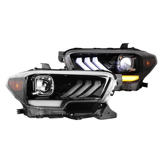 Winjet® - Driver and Passenger Side Gloss Black DRL Bar Projector LED Headlights