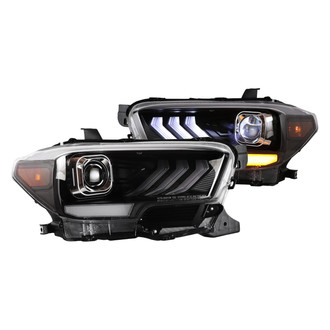 Winjet® - Driver and Passenger Side Gloss Black DRL Bar Projector LED Headlights with Sequential Turn Signal