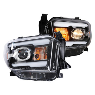 Winjet® - Driver and Passenger Side Gloss Black DRL Bar Projector LED Headlights
