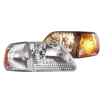 Winjet® - Driver and Passenger Side Chrome Factory Style Headlights with Turn Signal/Corner Lights