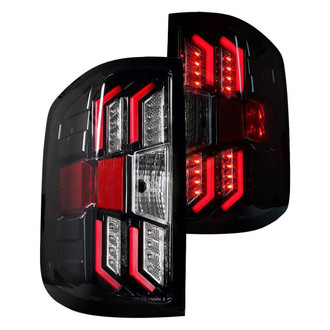 Winjet® - Renegade Driver and Passenger Side Gloss Black Fiber Optic LED Tail Lights