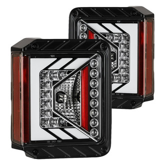 Winjet® - Renegade Driver and Passenger Side Gloss Black Fiber Optic LED Tail Lights