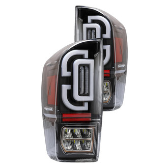 Winjet® - Renegade Driver and Passenger Side Gloss Black Sequential Fiber Optic LED Tail Lights