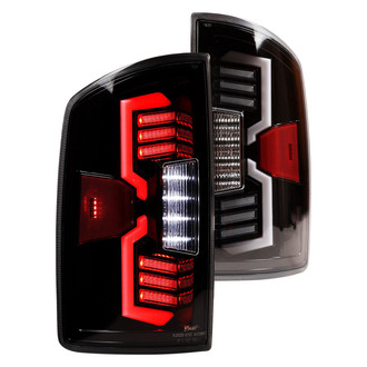 Winjet® - Driver and Passenger Side Gloss Black Sequential Fiber Optic LED Tail Lights
