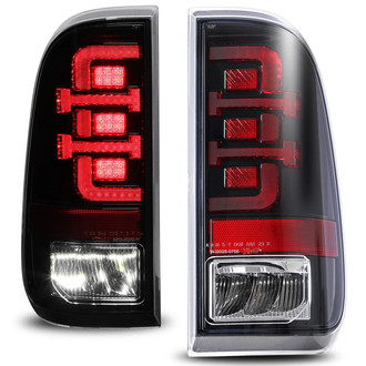 Winjet® - Driver and Passenger Side Gloss Black Fiber Optic LED Tail Lights