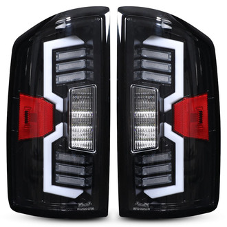 Winjet® - Driver and Passenger Side Gloss Black Sequential Fiber Optic LED Tail Lights