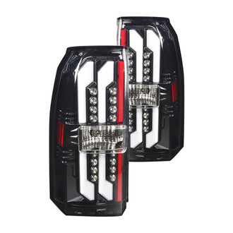 Winjet® - Driver and Passenger Side Glossy Black Fiber Optic LED Tail Lights