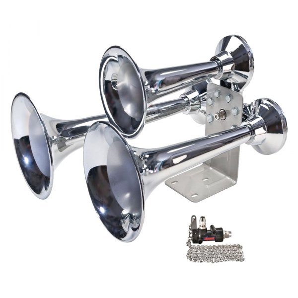 Wolo® - Siberian Express™ 3 Trumpet Chrome Train Air Horn with Lanyard Valve