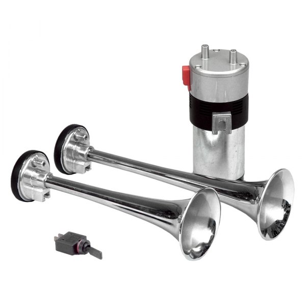 Wolo® - 2 Trumpet Chrome Super Loud Air Horn with Heavy Duty Compressor