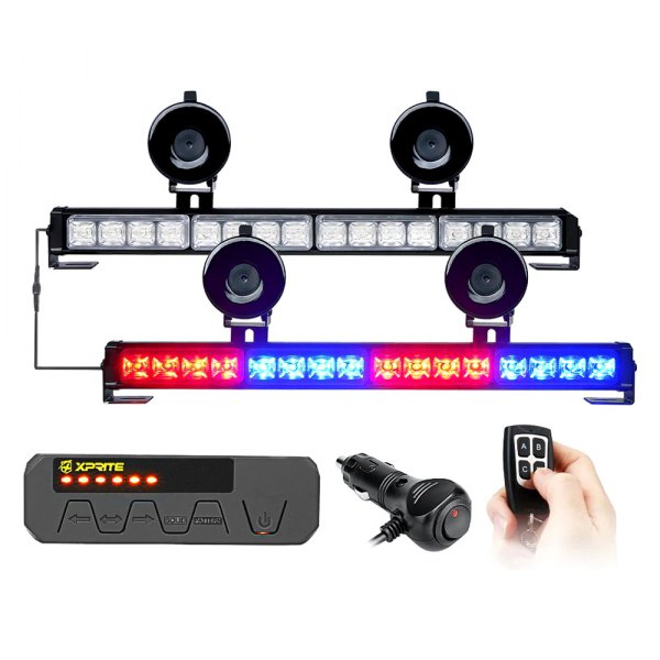 Xprite® - Contract G1 Series 17.1" 32-LED Red/Blue Bolt-On/Suction Cup Mount Traffic Advisor Light Bar