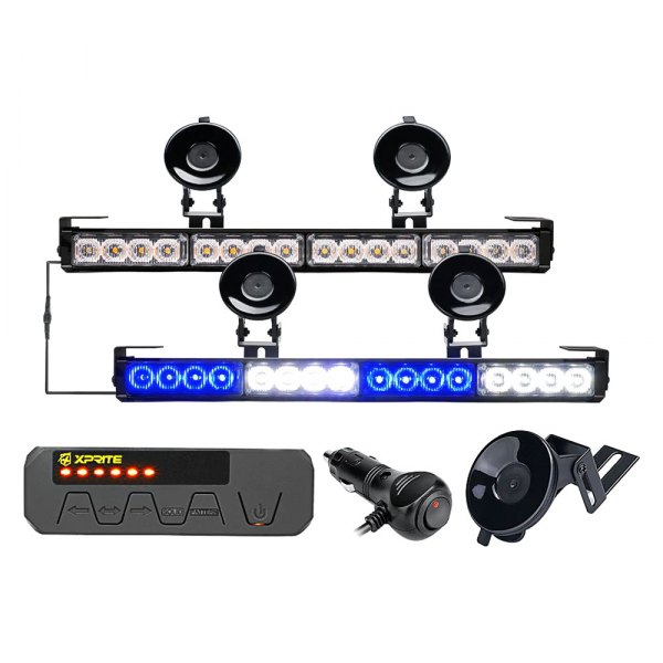 Xprite® - Contract G1 Series 17.1" 32-LED White/Blue Bolt-On/Suction Cup Mount Traffic Advisor Light Bar
