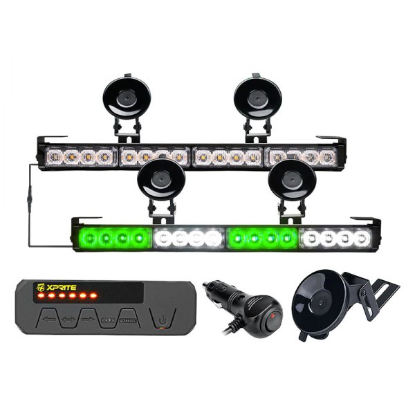 Xprite® - Contract G1 Series 17.1" 32-LED White/Green Bolt-On/Suction Cup Mount Traffic Advisor Light Bar