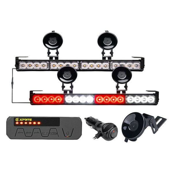 Xprite® - Contract G1 Series 17.1" 32-LED White/Red Bolt-On/Suction Cup Mount Traffic Advisor Light Bar