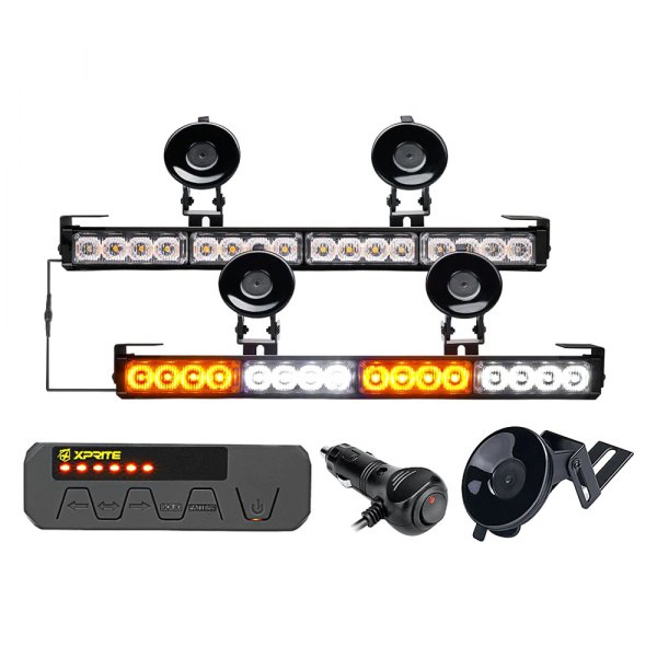 Xprite® - Contract G1 Series 17.1" 32-LED White/Amber Bolt-On/Suction Cup Mount Traffic Advisor Light Bar