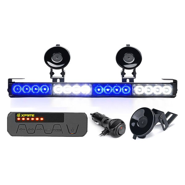 Xprite® - Contract Series 32-LED White/Blue Bolt-On/Suction Cup Mount Traffic Advisor Light Bar
