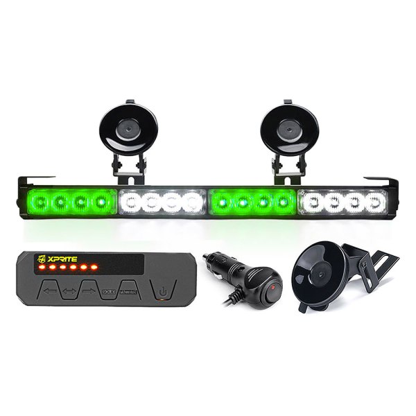 Xprite® - Contract Series 32-LED White/Green Bolt-On/Suction Cup Mount Traffic Advisor Light Bar