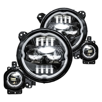 Xprite® - 9" Round Black Dark Bat Halo Projector LED Headlights and Fog Lights With RGB-W Halo
