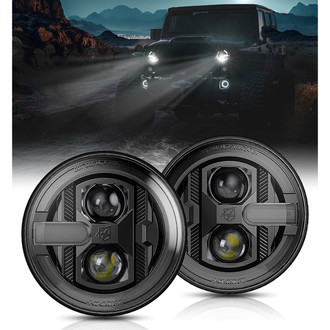 Xprite® - 7" Round Black Halo Projector LED Headlights With Switchback DRL