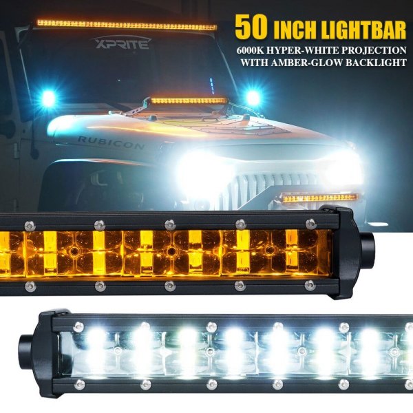 Xprite® - Sunrise Series 50" 288W Dual Row Flood Beam LED Light Bar with Amber Backlight